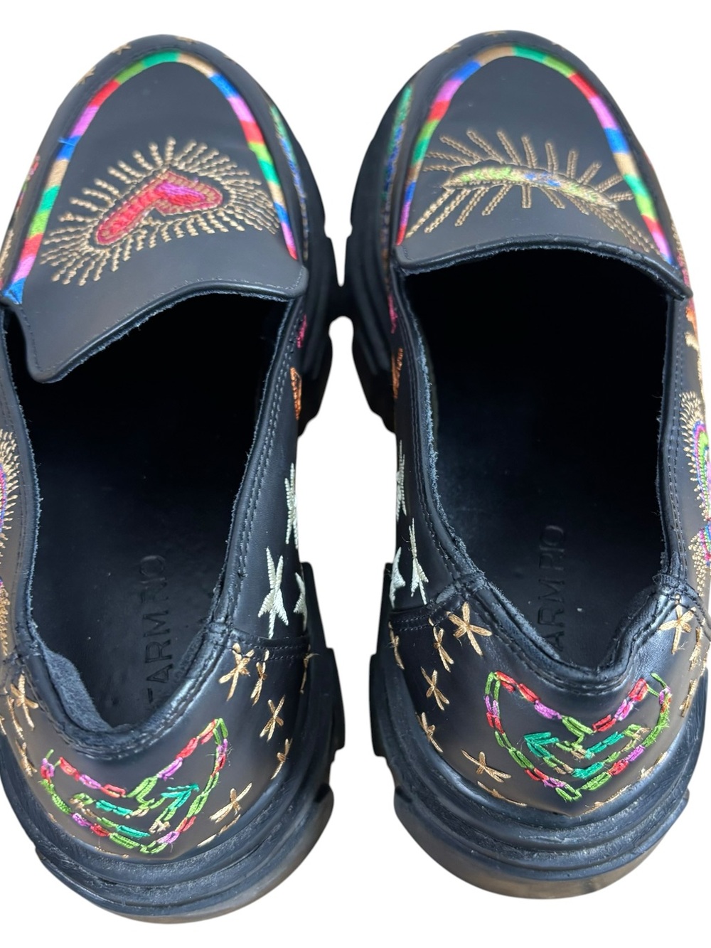 Farm Rio Black Embroidered Slip-On platform lug sole Loafers size US 8.5 EU 39.5 - Picture 7 of 9
